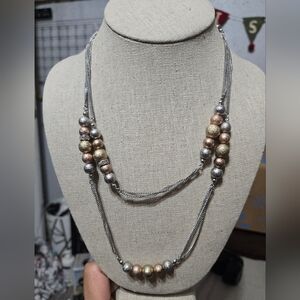 Next Long Beaded Necklace Multicolor Silver Tone Chain